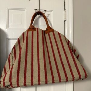 Italian Striped Red and Tan Duffel Bag